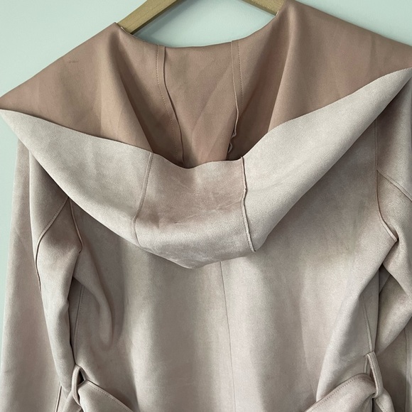 Zara blush oversized dusty pink faux suede open front hooded jacket X small - Picture 11 of 13